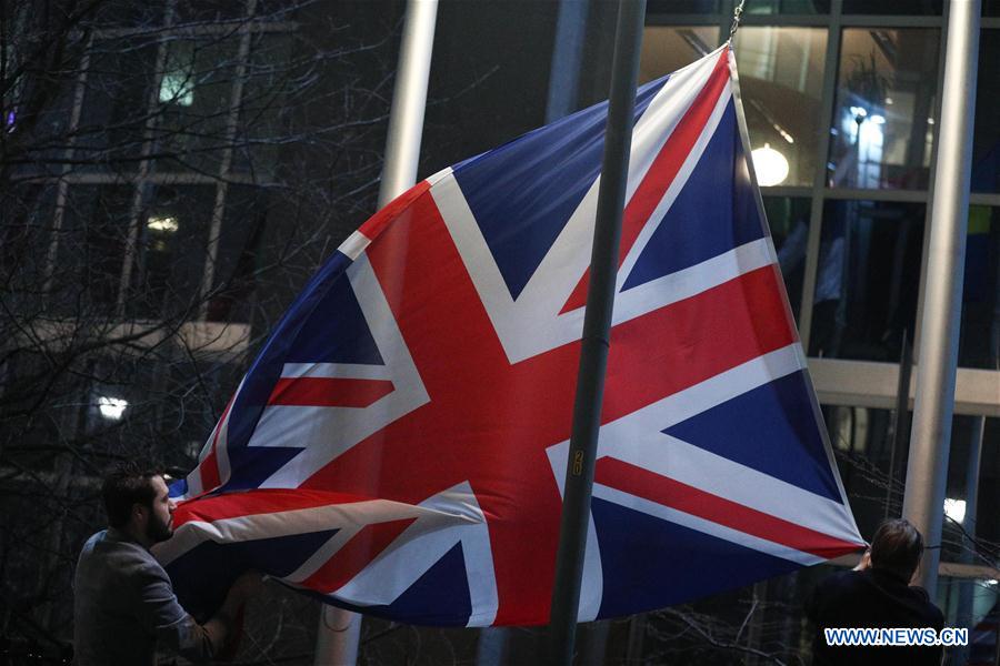 BELGIUM-BRUSSELS-UK-BREXIT-FLAG LOWERING