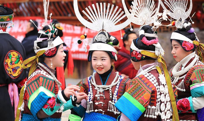 Miao people perform lusheng dance to pray for harvest in SW China